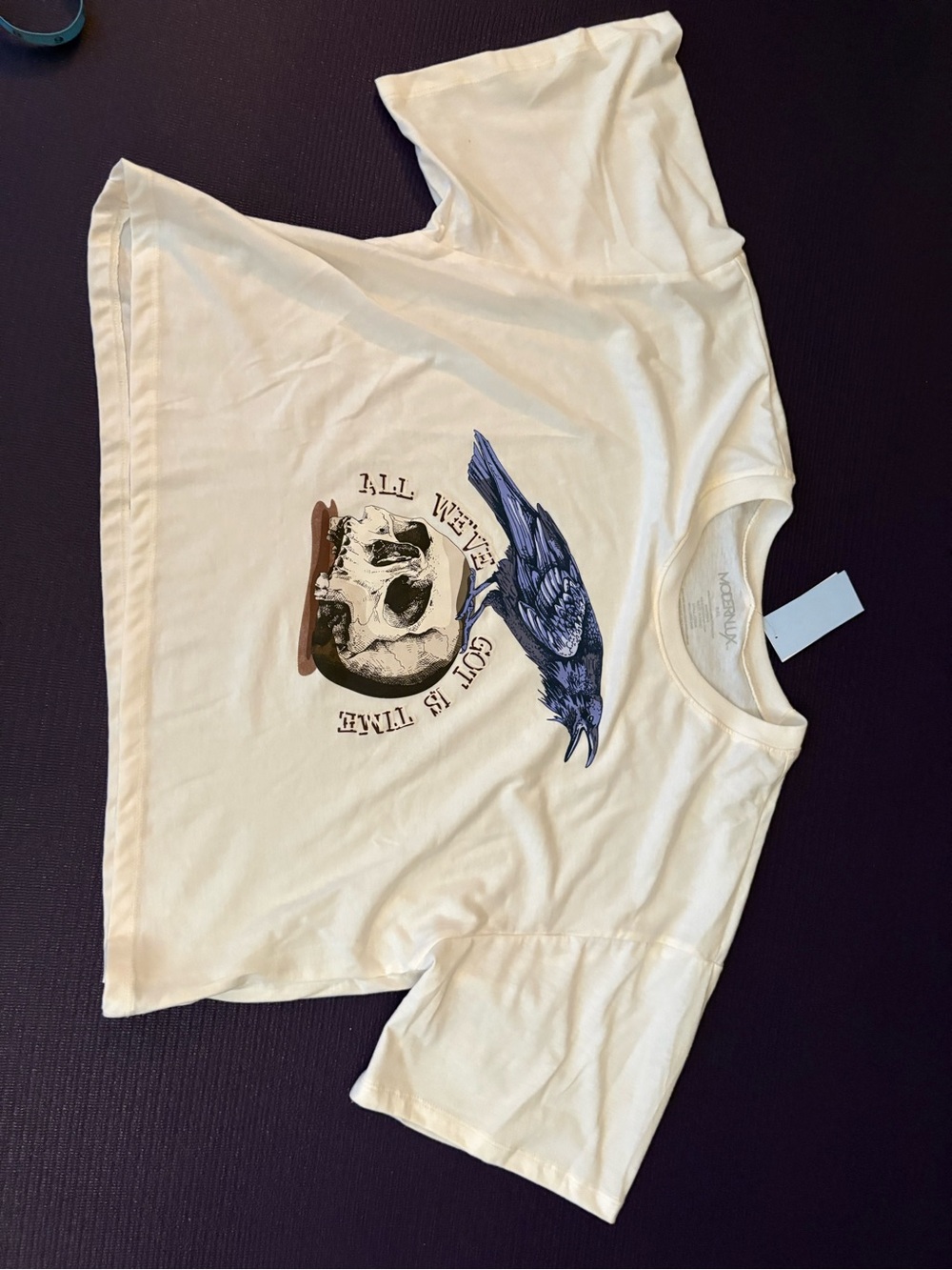 Modern Lux Cream Short Sleeve Tee with Navy Raven and Brown Skull Graphic